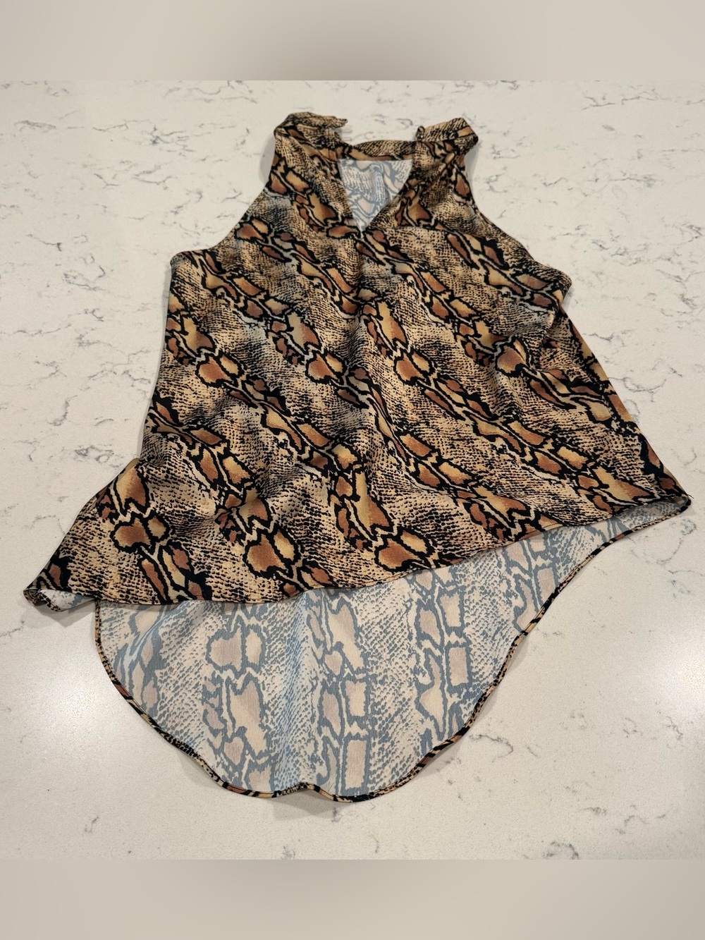 Great Jones Snakeskin Print Blouse Medium. V-Neck High Low Hem